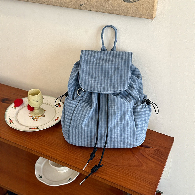 Canvas Backpack Casual - Mochila leve xadrez para laptop, mochila