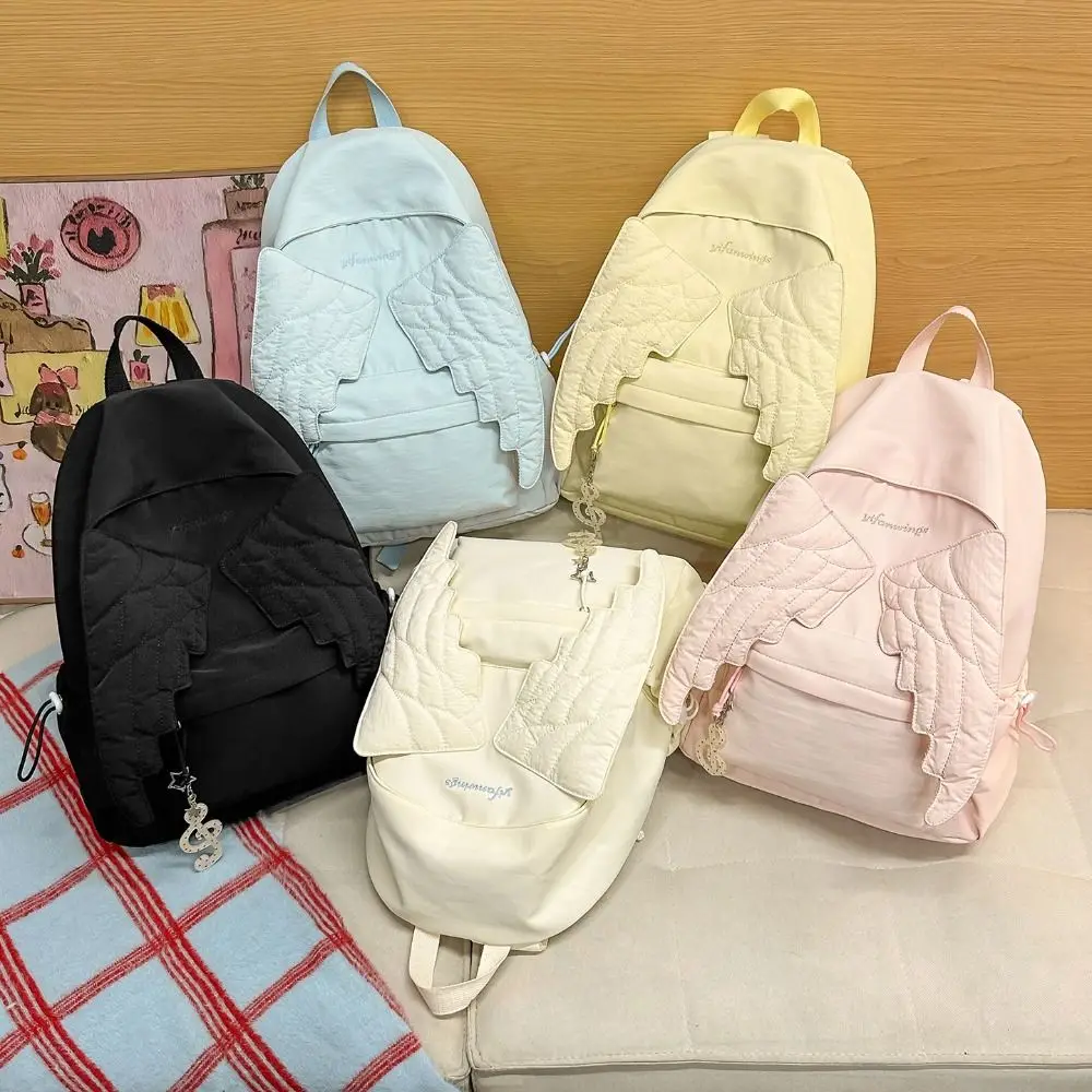 Canvas Backpack Casual - Mochila versátil com asas de anjo,